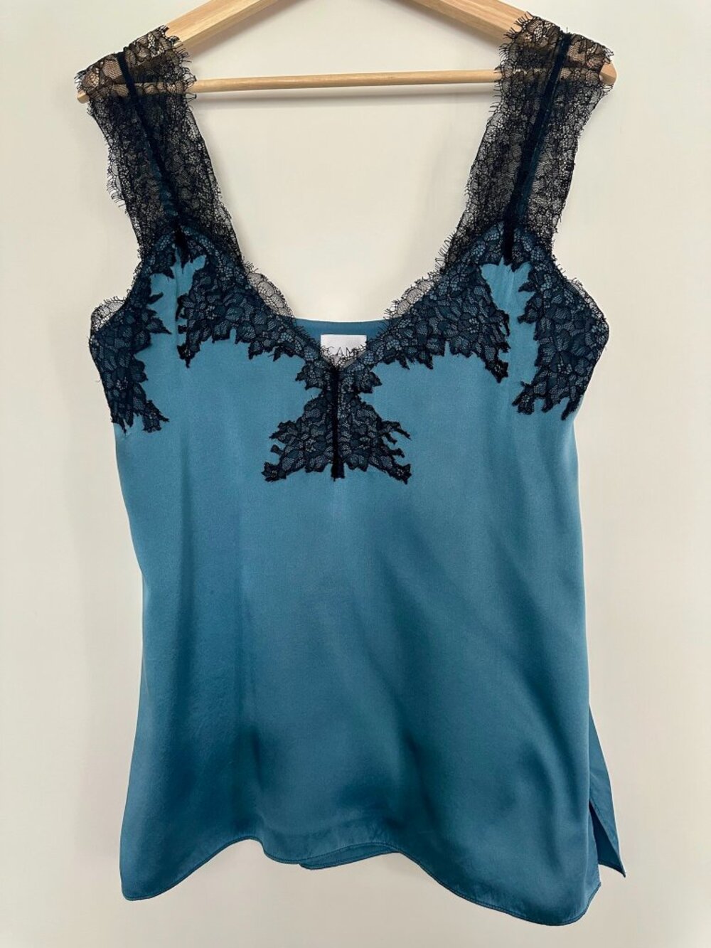 Silk Lace Camisole Top by Cami NYC Teal Black Lace Luxury Lingerie Style